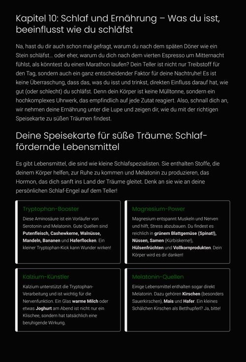 Ernährung für besseren Schlaf“, „Melatonin Lebensmittel“ oder „besser schlafen Tipps