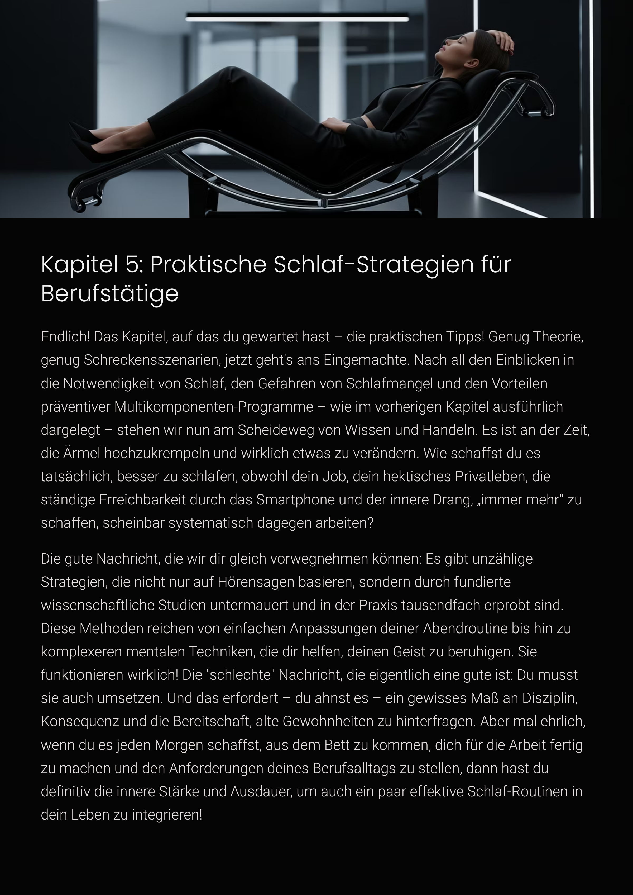besser schlafen trotz Stress“, „Schlafstrategien für Berufstätige“ oder „gesunder Schlaf im Arbeitsalltag“