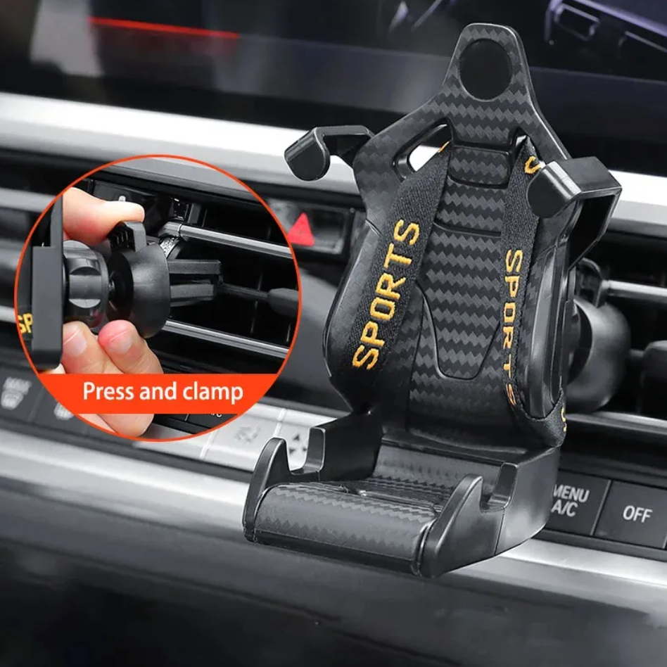 Racing Seat Car Phone Holder - 360° Rotatable Air Vent Clip - Solveiras